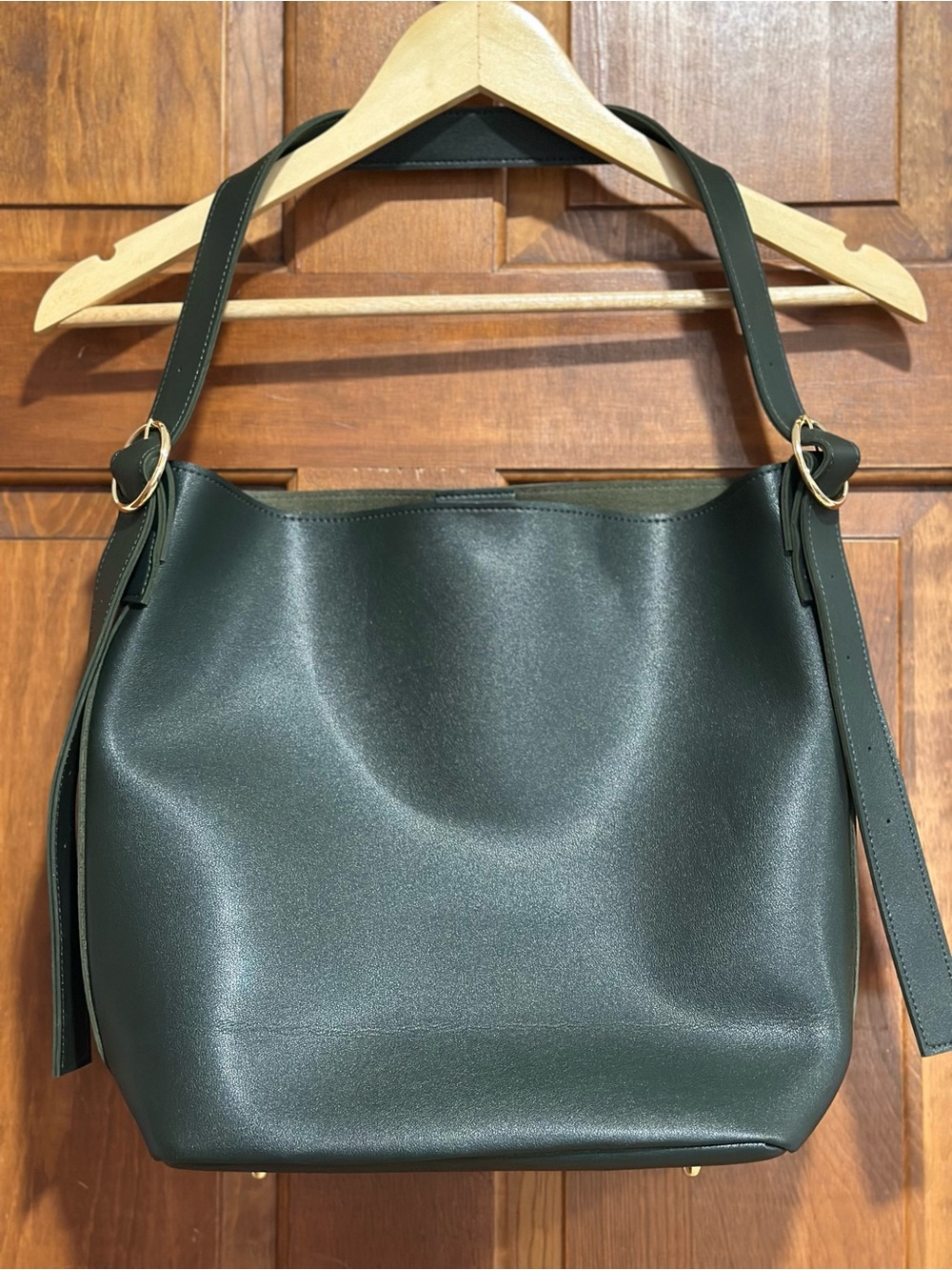 Structured Shoulder Tote Bag in Dark Green